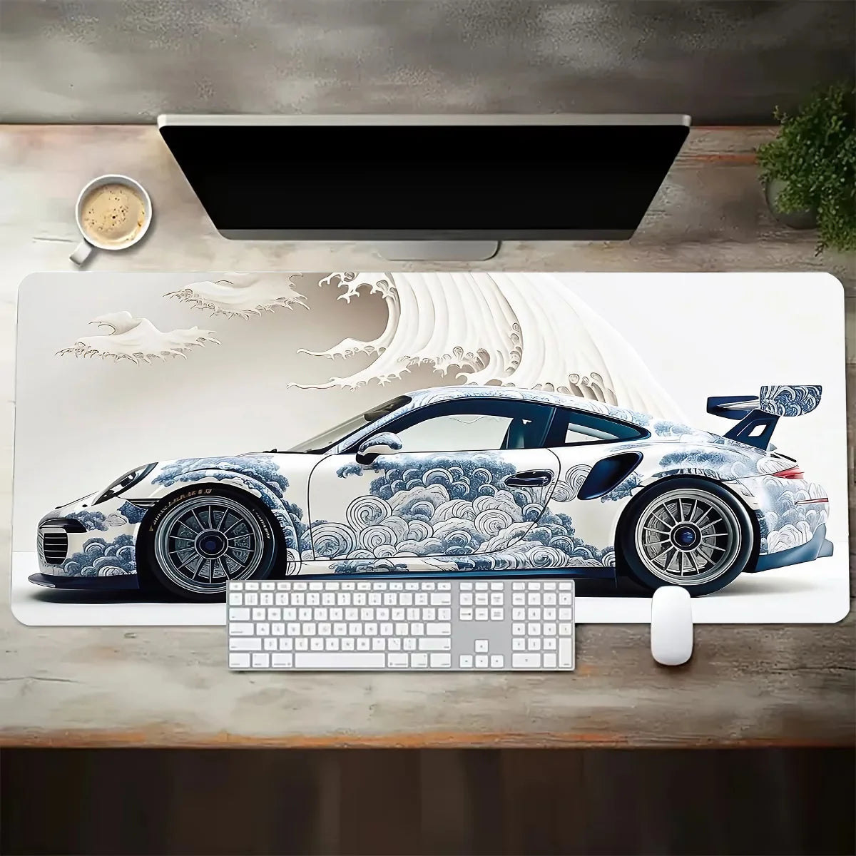 Tapis de souris XXL Style Porsche Bleu & Blanc