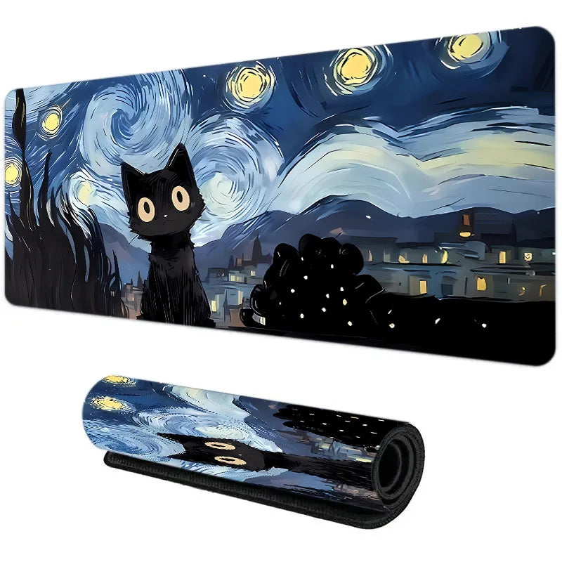 Tapis de souris XXL Chat de Nuit Étoilée