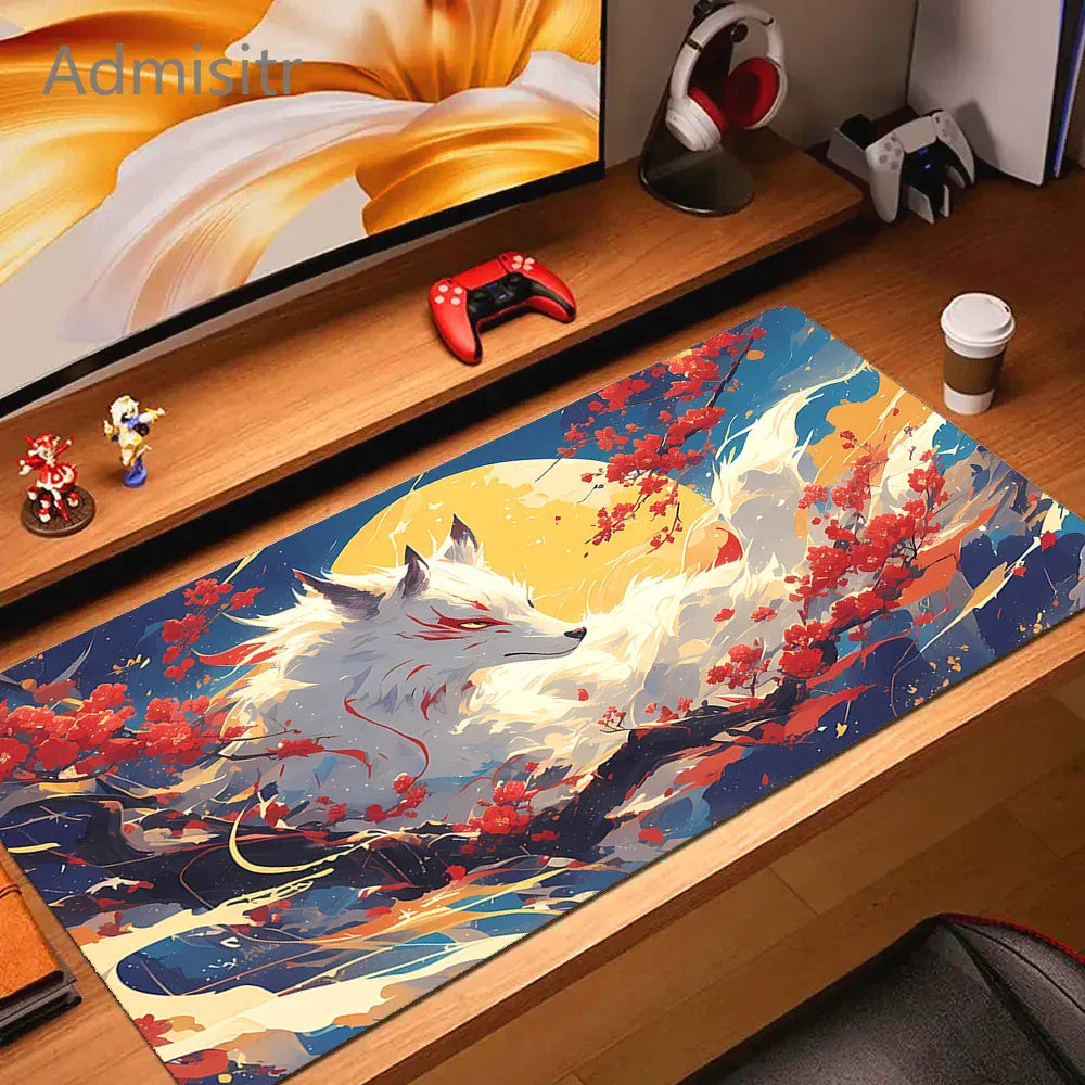 Tapis de souris XXL Gamer Kitsune Écarlate Rouge