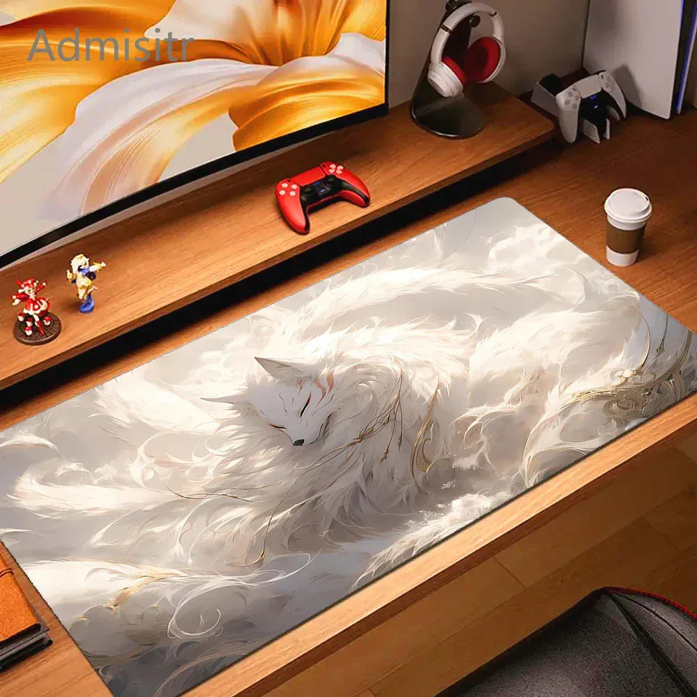Tapis de souris XXL Gamer Kitsune Divin Blanc