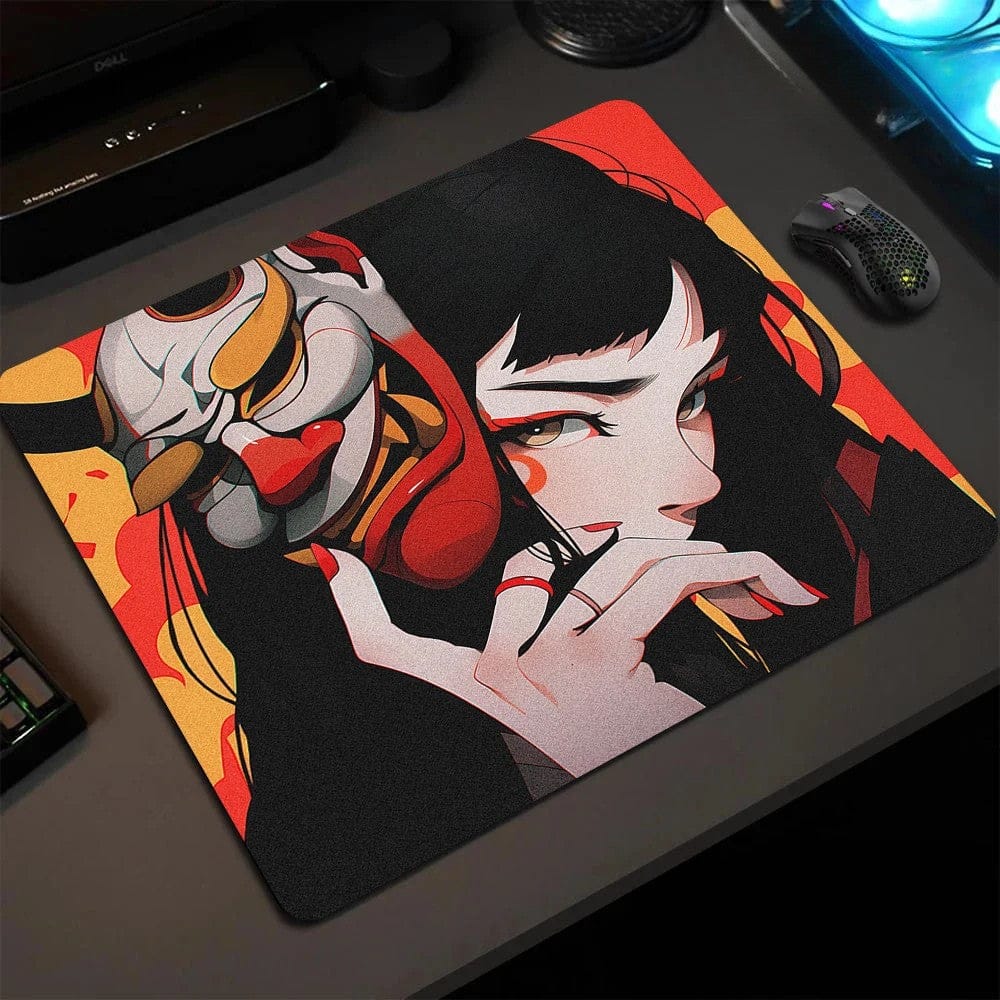 Tapis de souris gamer Femme au Masque Hannya Rouge et Or