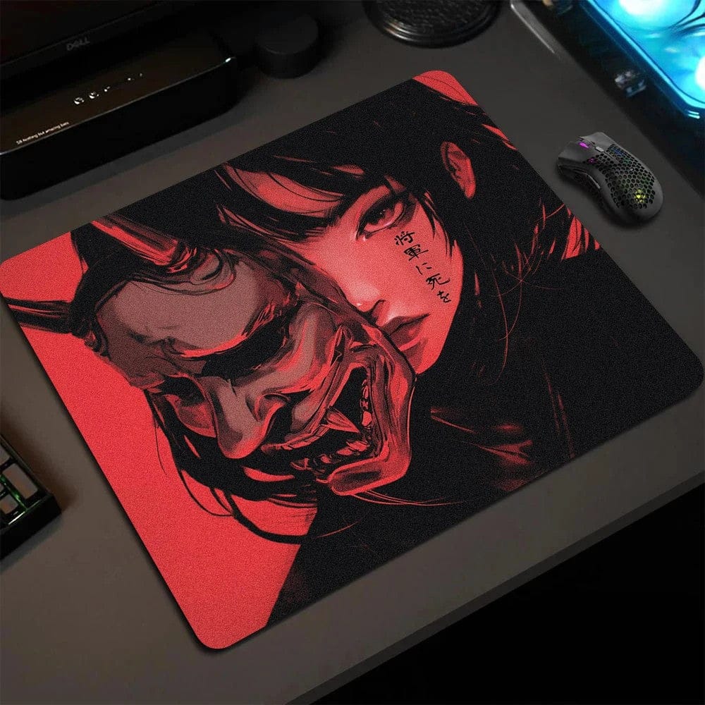 Tapis de souris gamer Femme & Masque Oni Rouge Sang
