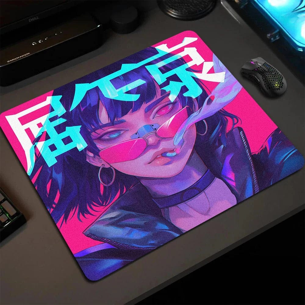 Tapis de souris gamer Fille Néon Tokyo