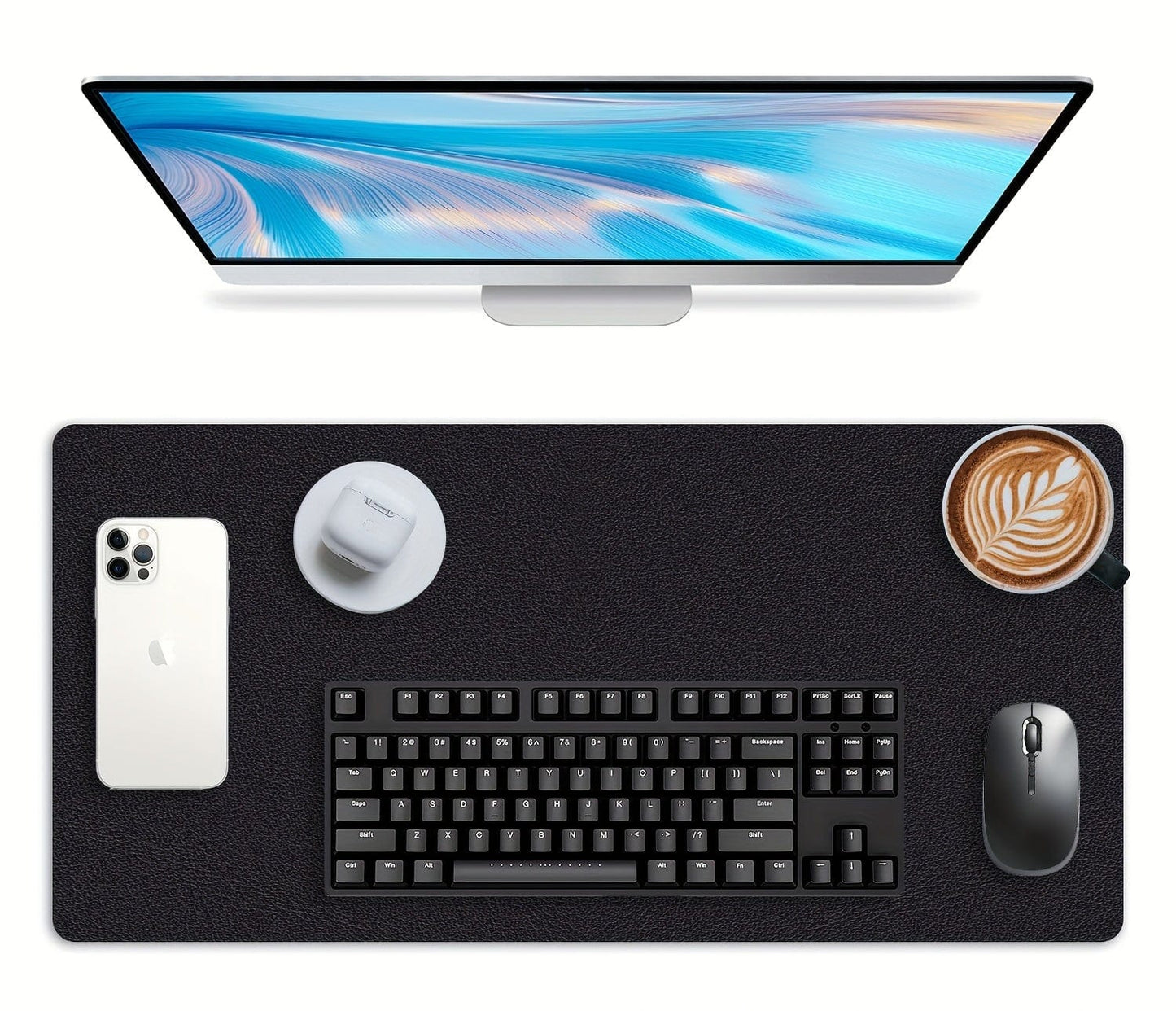 Tapis de souris XXL Effet Cuir Noir | Tapis de souris Store® 63*33cm