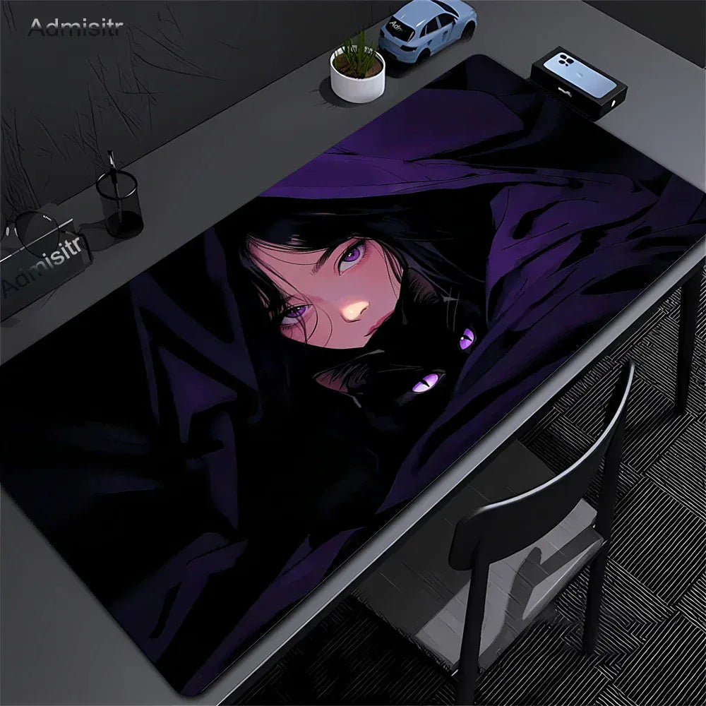 Tapis de souris XXL Gamer Sorcière Noire & Chat Mystique | Tapis de souris Store® 60x30cm