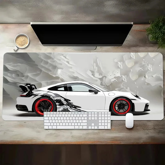 Tapis de souris XXL Style Porsche Blanc & Rouge | Tapis de souris® 400x900x3MM