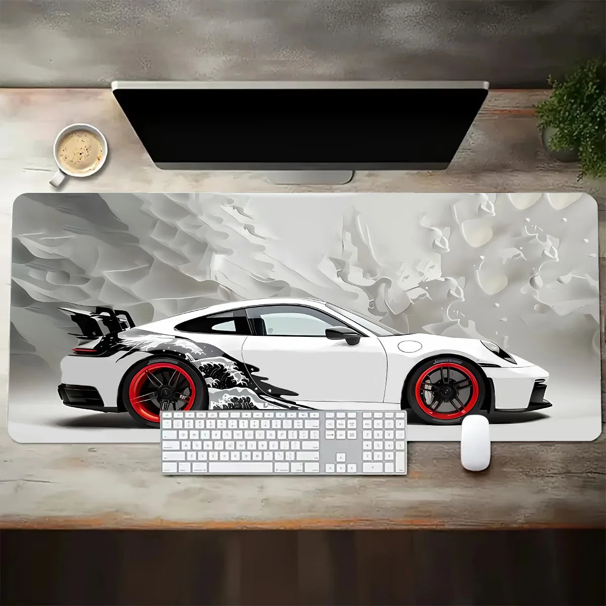 Tapis de souris XXL Style Porsche Blanc & Rouge