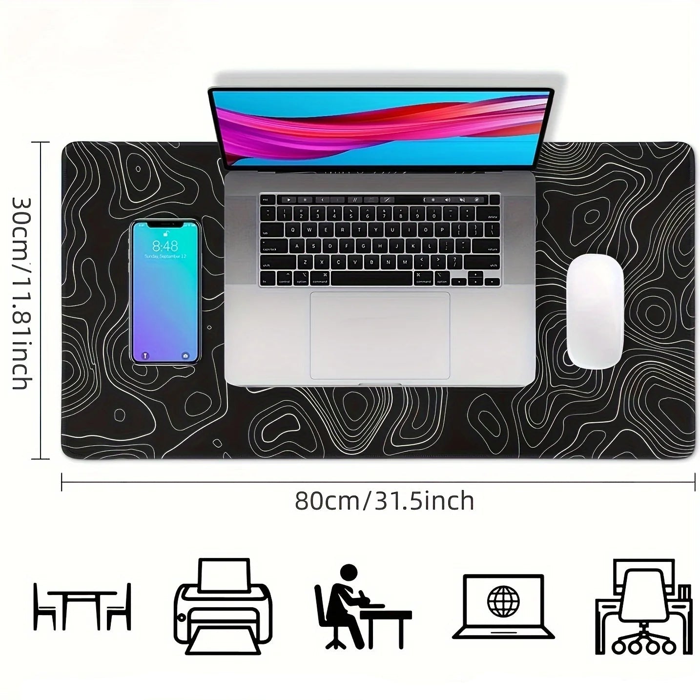 Tapis de souris XXL Gamer Noir Topographique