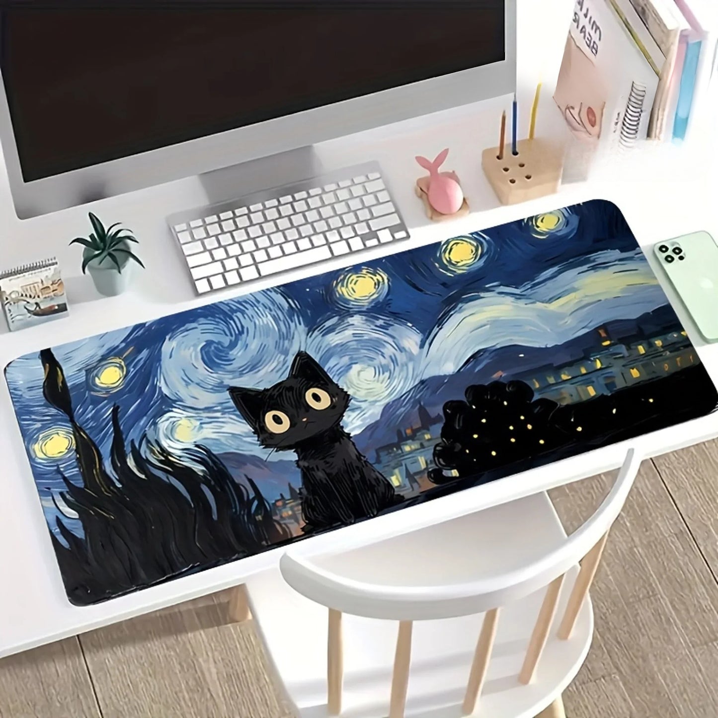 Tapis de souris XXL Chat de Nuit Étoilée