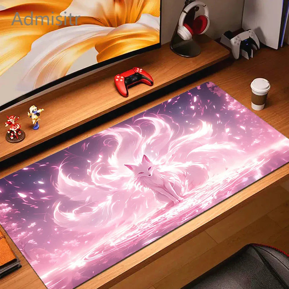 Tapis de souris XXL Gamer Esprit du Renard Rose Fleur