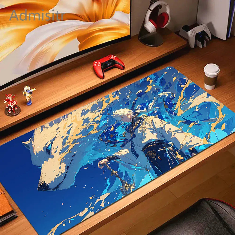 Tapis de souris XXL Gamer Esprit du Guerrier Bleu