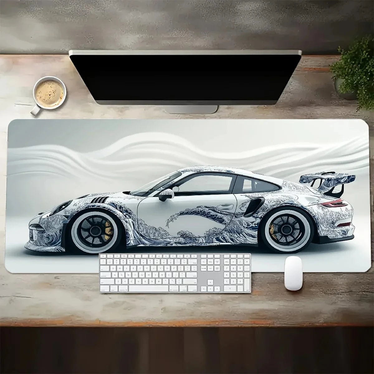 Tapis de souris XXL Style Porsche Blanc & Rouge | Tapis de souris®